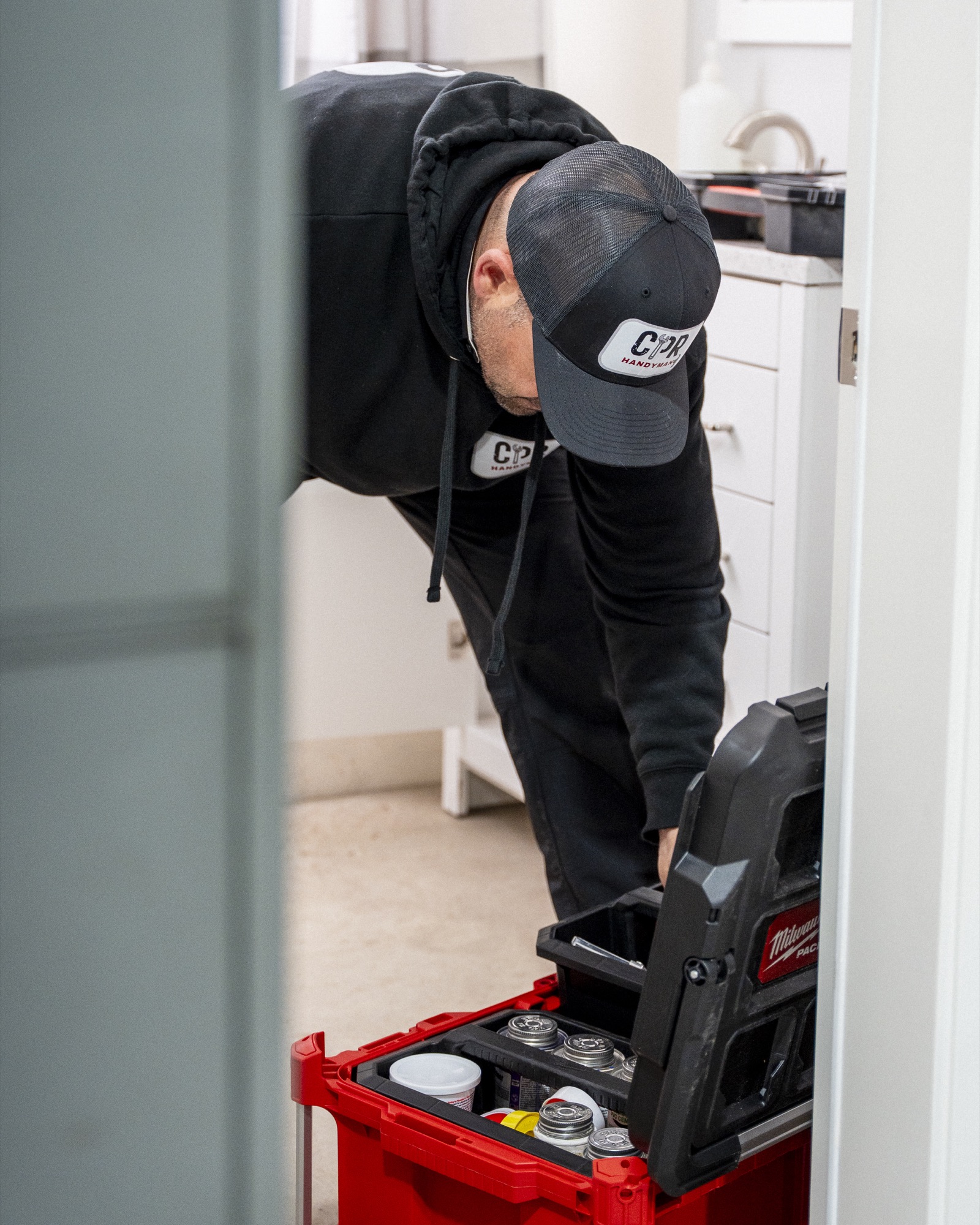 Mike from CPR Handyman preparing his tools for a home repair Mike from CPR Handyman preparing his tools for a home repair