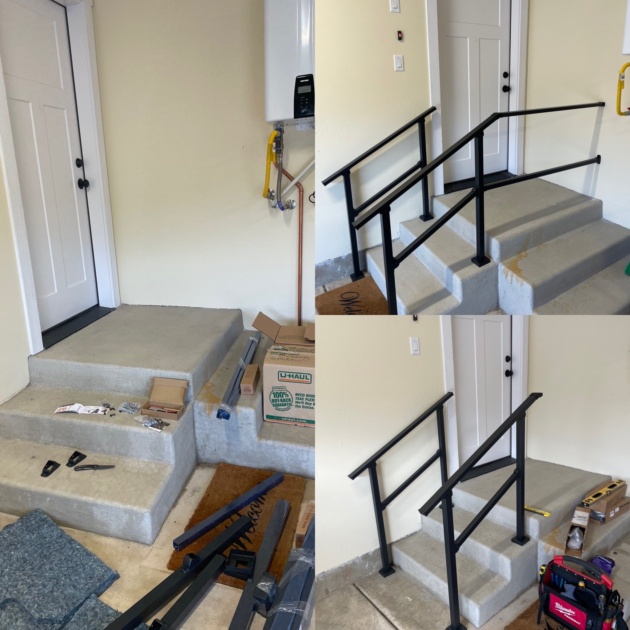 Handrail installation completed as part of a property repair list Handrail installation completed as part of a property repair list