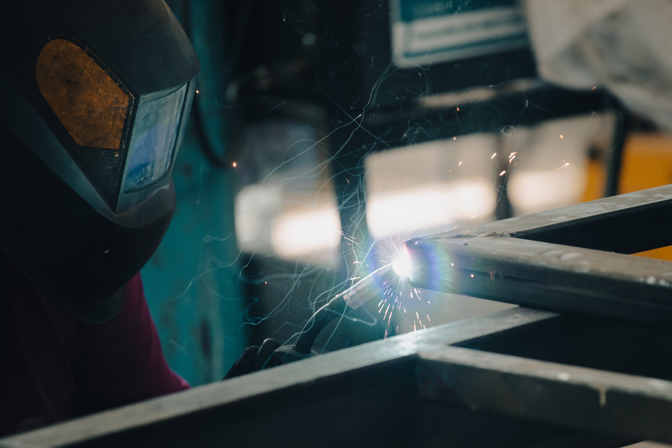 Welding work on a practical metal frame project Welding work on a practical metal frame project